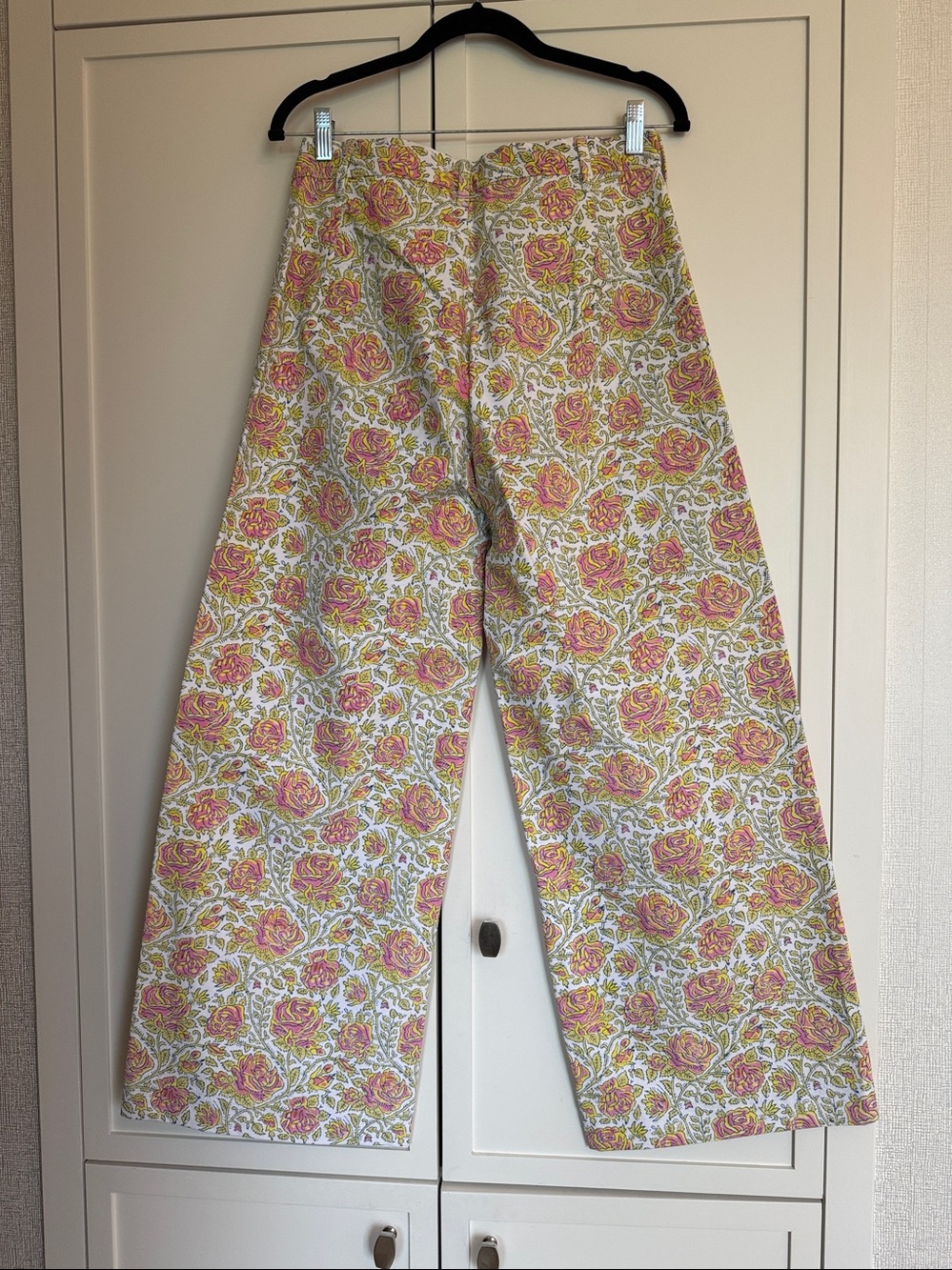 Floral Wide Leg Pants — White with Pink & Yellow Bloom - Picture 5 of 5